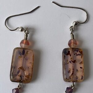 Sterling Silver Delicate Dusky Pale Lilac Glass Bead Drop Earrings - Handmade